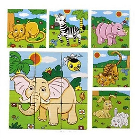 Đồ chơi tranh ghép gỗ CHẤT LƯỢNG CAO Bộ 6 mặt 9 miếng xếp hình 3D đa chiều khối cục cho bé
