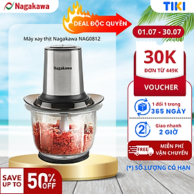 Máy xay thịt 2 lưỡi dao kép cối thủy tinh Nagakawa NAG0812 (400W - 1.5 Lít) - Hàng Chính Hãng