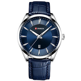 Đồng hồ đeo tay CURREN 8365 dành cho nam với dây đeo bằng da không thấm nước-Màu xanh dương-Size Vỏ bạc