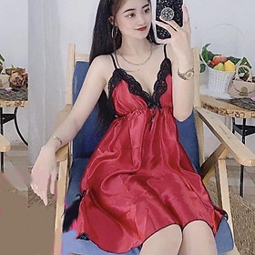 Váy ngủ dáng xòe nhiều màu, chất phi lụa mềm mịn, viên ren và xẻ tà D1