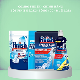 Combo rửa bát Finish: Bột 2.2kg, Muối 1.5kg, Nước làm bóng 400ml - Nhập khẩu EU