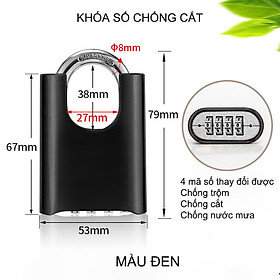 Mua Khóa số chống trộm có tai chống cắt  loại 4 mã số thay đổi được  móc khóa thép cứng D8mm (HD05)