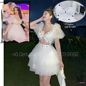 Đầm váy lưới lót lụa tầng đính cườm Ivy fashion đi biển dự tiệc dạo phố bigsize gợi cảm sexy
