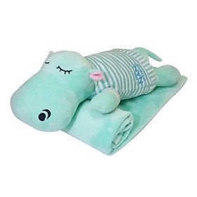 Gối mền Hà Mã Ngủ Lười,chức năng 3 trong 1, chăn gối gấu bông kèm mền ngủ trưa văn phòng,