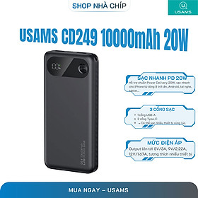 Pin Dự Phòng USAMS CD249 10000mAh/20000mAh 20W (Digital LED Display, USB + 2*Type-C Port) - Hàng Chính Hãng
