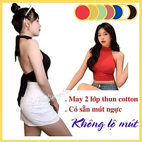 Áo Yếm Thun Hở Lưng Đồ Đi Biển Nữ Có Kèm Mút Đệm Độn Ngực Cột Buộc Dây Sau Lưng Sát Nách Sexy Trắng Đen Xanh Cam Vàng