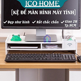 Mua Kệ gỗ để màn hình máy tính laptop kệ hồ sơ để bàn làm việc đa năng  có khay đựng bút - ICO HOME