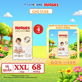 Tã quần Huggies Skin Perfect Mega Jumbo XXL64+4 miếng với 2 vùng thấm giảm kích ứng da