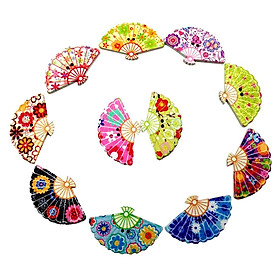 Pack of 100 Mixed Color Printed Fan Shape Wooden Buttons with Hole DIY Craft