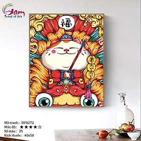 Mua Tranh trang trí tự tô màu theo số Mèo chiêu tài chữ Phúc DV4272