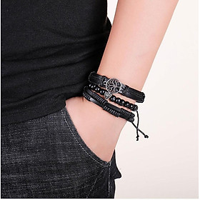 Set Vòng Đeo tay Nam Nữ Phong cách Âu - Mỹ, Chất liệu da Bò Thật, Handmade, Thiết kế đơn giản, gắn gắn thẻ Titan.