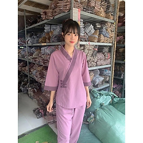 Đồ lam đi chùa # xéo tim 3 nút # đồ bộ # quần áo # vải mát # nữ