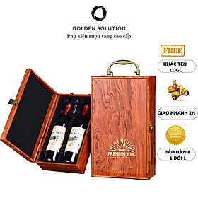 Mua Hộp Rượu Vang  Hộp Đựng Chai Rượu Vang Gỗ Sơn Mài Đôi Cao Cấp (Nâu Vàng)