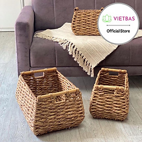 Giỏ lục bình đựng đồ VIETBAS vuông có quai MAU156