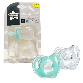Ty ngậm silicon siêu nhẹ cho bé Tommee Tippee 0-6 tháng (vỉ 2 cái) - Xanh ngọc/Trắng