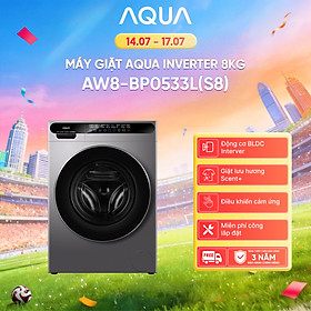 [SẮP RA MẮT 2026] Máy giặt cửa trước AQUA Inverter 8kg AW8-BP0533L(S8) - Bảo hành 2 năm - Freeship toàn quốc - Hàng chính hãng