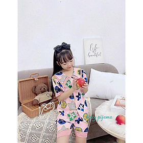 Đồ bộ bé gái, bộ pijama ngắn tay cho bé gái họa tiết đáng yêu size 18-35kg chất lụa mango mềm mát