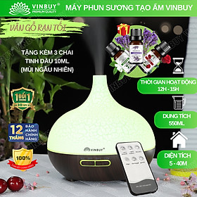 Máy phun sương tạo độ ẩm không khí dung tích lớn 550ml - cấp ẩm cho da, phòng điều hòa, khuếch tán tinh dầu - Chĩnh Hãng - VinBuy - Vân rạn tối