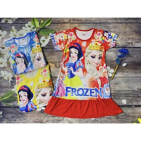 Đầm Bé Gái Size 20,5-27Kg, 5-8 Tuổi Công Chúa Elsa, Bạch Tuyết In 3D Váy Thun Lạnh Dễ Thương - Đầm Xanh 20,5-23,5Kg