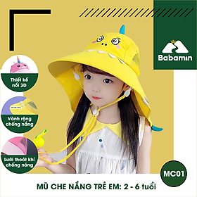 Mũ Chống Nắng Cho Trẻ Em 2 - 6 Tuổi, Họa Tiết 3D cho bé trai, bé gái - Babamin - MC01