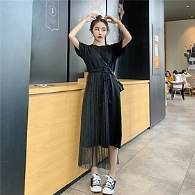 Thời trang ngắn tay cá nhân lưới khâu Đầm
