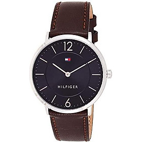 Tommy Hilfiger Men's Sophisticated Sport Stainless Steel Quartz Watch with Leather Calfskin Strap, Brown, 20 (Model: 1710352)