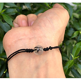 vòng tay đá thạch anh tóc đen đan dây đen 8mm 