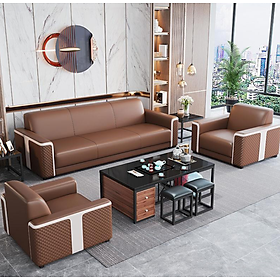 Bộ sofa bọc da văn phòng cao cấp Juno Sofa kèm ghế đơn HVPCT-17