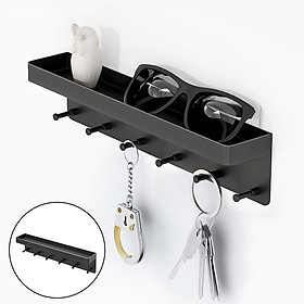 Wall Mounted Key Holder Rack w/ 6x Hooks Stainless Steel Shelf Storage Organizer Home Wall Entryway Kitchen Office Farmhouse Decor