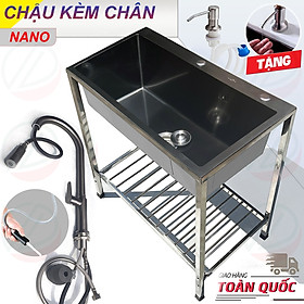 Mua COMBO Chậu Rửa Chén Bát Inox Phủ Nano 1 Hộc KAZTA Có Kệ Chân Kèm Vòi Phụ Kiện - Kích thước 60x45cm và 82x45cm  cao 81cm