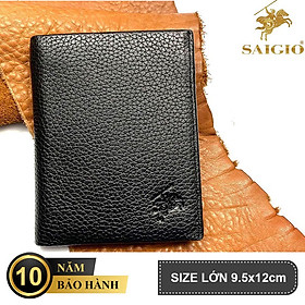 Ví Đứng Nam Size Lớn, Da Bò PEBBLE Mềm Mại - Bền Bỉ, Chống Xước - Chống Nhăn Tốt, Thiết Kế Cổ Điển, Dáng Đứng - Gập 2, Ngăn Đựng Tiền Có Khóa Kéo, Nhiều Ngăn Để Giấy Tờ Tiện Dụng - Đen