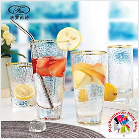 6 Ly thủy tinh vân nhám viền vàng 410ml - Ly thủy tinh HONGLI