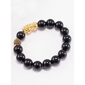 Vòng Tay Nam Đá Obsidian Phối Tỳ Hưu Bạc Mạ Vàng 24K Ngọc Quý Gemstones