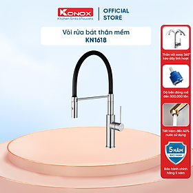 Vòi rửa bát thân mềm Konox, Model KN1618, Inox 304AISI tiêu chuẩn châu Âu, mạ PVD 5 lớp sáng bóng, Hàng chính hãng