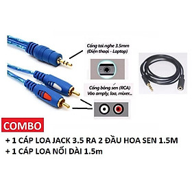 Mua Combo Cáp loa jack 3.5 ra 2 đầu hoa sen dài 1.5M chống nhiễu kèm 1 cáp loa nối dài 1.5M