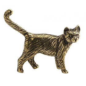 Cat Brass Ornament Kung Fu Tea Pet Model for Home Bookcase Centerpiece