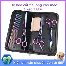 Bộ 3 kéo và lược cắt tỉa lông cho chó mèo (tặng kèm bao da)