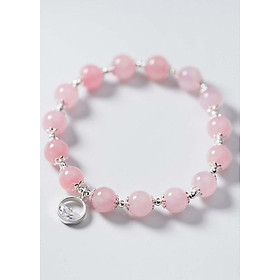 Vòng tay đá thạch anh hồng charm bạc tròn treo mệnh hỏa, thổ - Ngọc Quý Gemstones