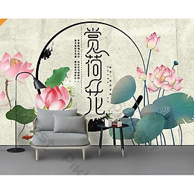 Tranh dán tường Tranh hoa sen cổ điển, tranh dán tường 3d hiện đại (tích hợp sẵn keo) 1031103