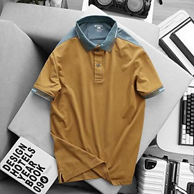 Áo thun polo nam phối vai cổ Simple Basic, chống nhăn, mềm mịn, co giãn, thoáng mát, màu vàng phối xanh