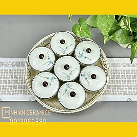 Mua Bộ khay mứt Tết gốm Minh An Bát Tràng dáng tròn hoa văn vẽ tay thủ công