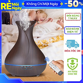 Máy Xông Tinh Dầu Vân Gỗ 550ML Chuyên Dụng Cho Phòng Lớn Có Remote Điều Khiển Từ Xa Kèm Đèn LED Thay Đổi Màu Cực Đẹp