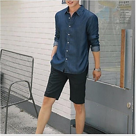 Áo sơ mi nam cổ bẻ tay dài chất cotton jean - có size lớn XXL