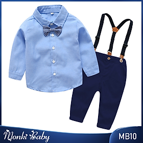 Bộ công tử bé trai, set áo sơ mi dài tay và quần quai đeo trẻ em, chất xịn dày đẹp, mẫu mới mặc sinh nhật sự kiện | MB10