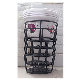 Combo 5 Giỏ Sắt Treo Chậu Hoa Ban Công Hình Tròn - Màu Cà Phê + 5 Châu Nhựa BỐN MÙA Hình Tròn Màu Trắng Kích Thước A250x170