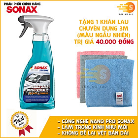 Chai xịt rửa và làm trong kính, gương, đèn xe siêu sạch công nghệ Nano Pro Sonax 238241 500ml - tặng 1 khăn 3M màu ngẫu nhiên - Rửa sạch vết bẩn, dầu mỡ, khôi phục lại độ trong suốt của kính