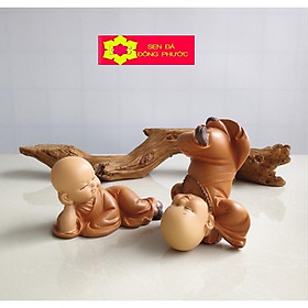 Mua (HCM)-Bộ 02 Tượng Vô Ngã 8cm- Tượng chú tiểu áo lam chất liệu Composite- Phụ kiện trang trí - Sen Đá Xương rồng