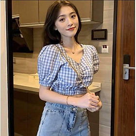 Áo nữ kiểu Croptop rút ngực Caro xinh đẹp, cổ tim, chất vải đẹp, mát, mềm - Nhiều màu - Hàng bán quanh năm