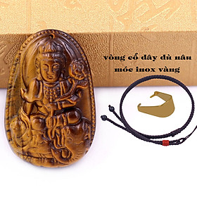 Mặt Phật Phổ hiền đá mắt hổ kèm vòng cổ dây dù nâu + móc inox vàng, mặt dây chuyền Phật bản mệnh, vòng cổ mặt Phật