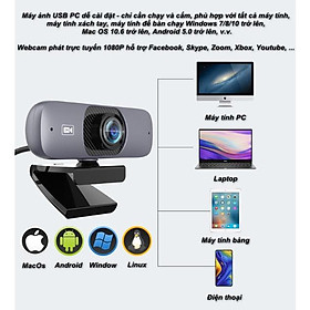 Webcam UHD 2K Tích Hợp Micro, Xoay 360 Độ, Góc nhìn siêu rộng 130°, Phù Hợp Hội Nghị Học Online